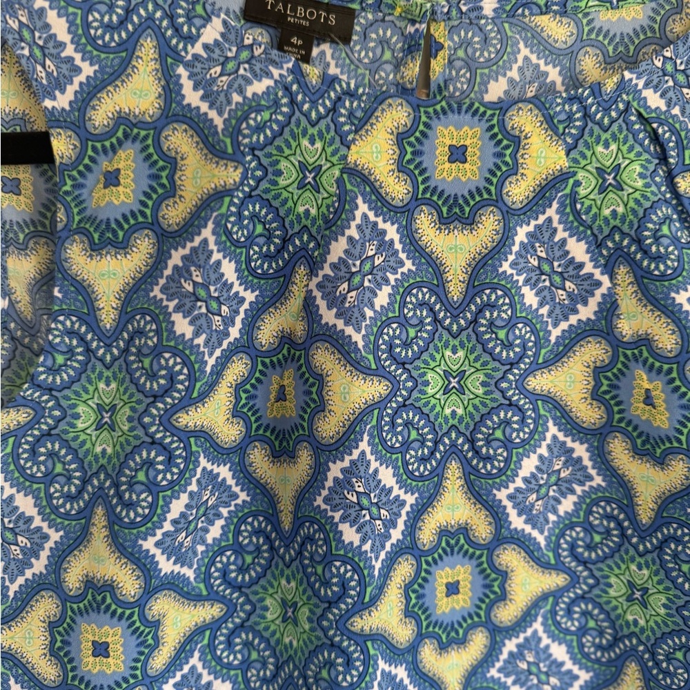 TALBOTS Blue and Green Patterned Women's Top - Picture 4 of 6